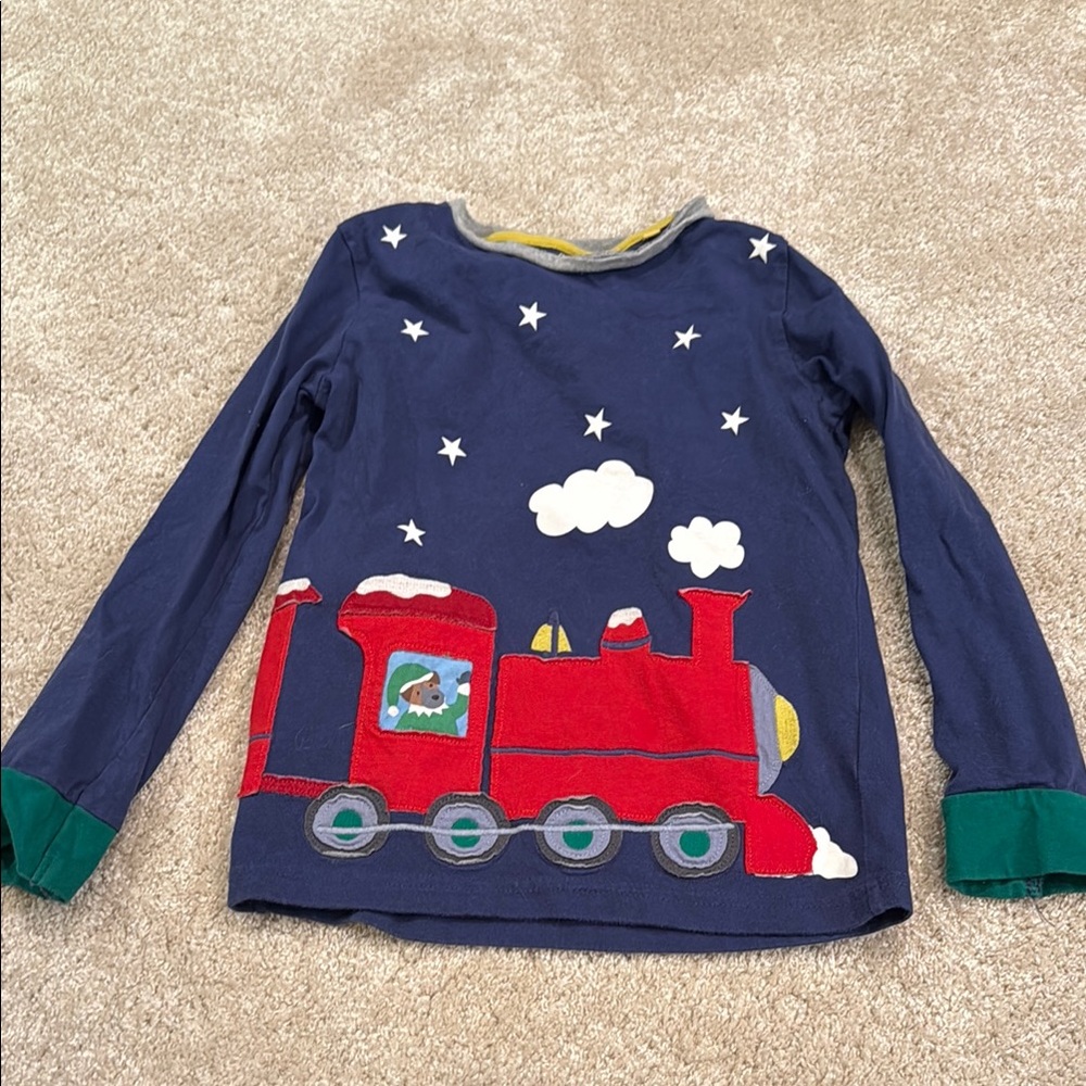 Mini Boden Blue and Red Train Long Sleeve Shirt